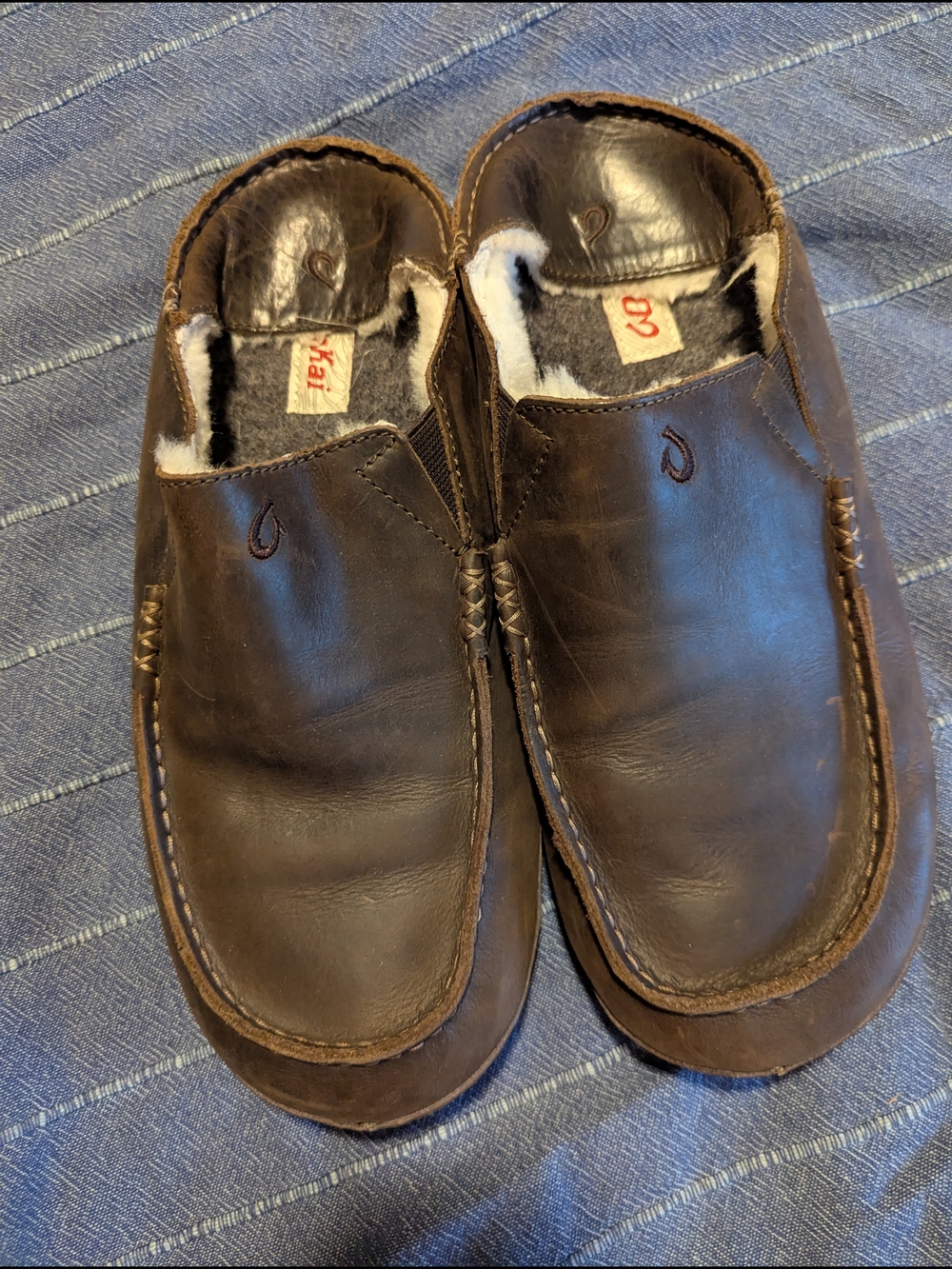 Olukai Moloa Men's Brown Leather Slipper, 11 - Picture 3 of 9